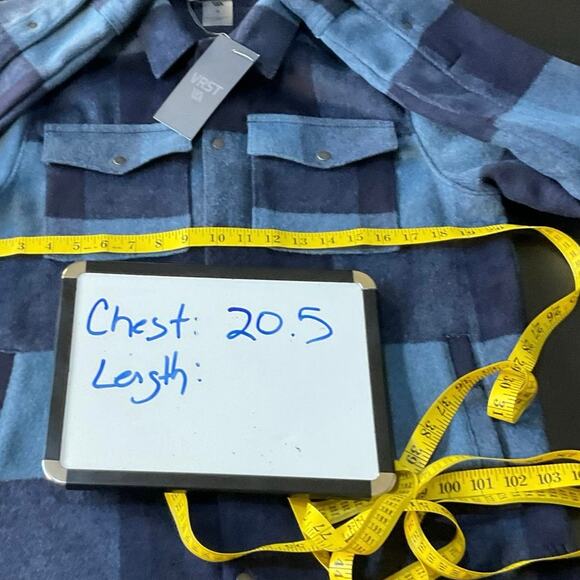 VRST Wool Blend Blue Buffalo Plaid Shirt Jacket Shacket Size S - Picture 8 of 9